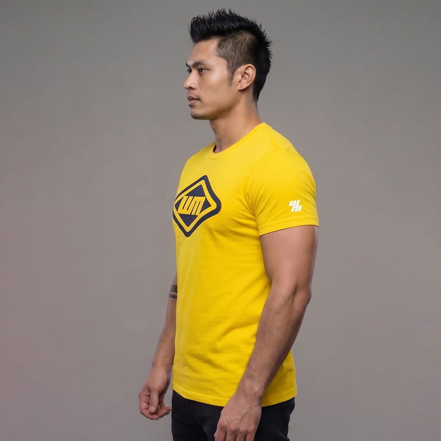 Tee-shirt homme jaune Western Motors, vue de profil